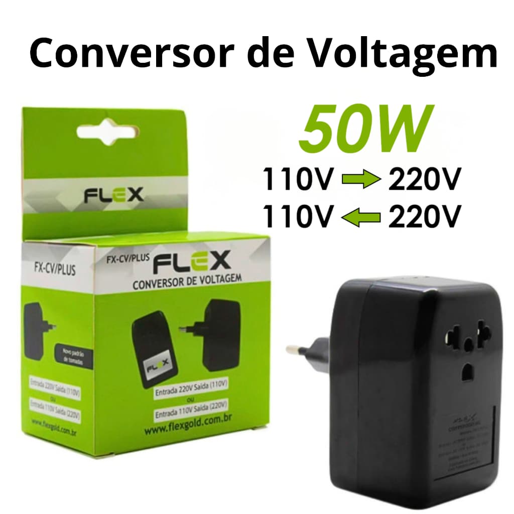 Conversor de Voltagem 50W Bivolt 110V para 220V e 220V para 110V Flex FX-CV/Plus