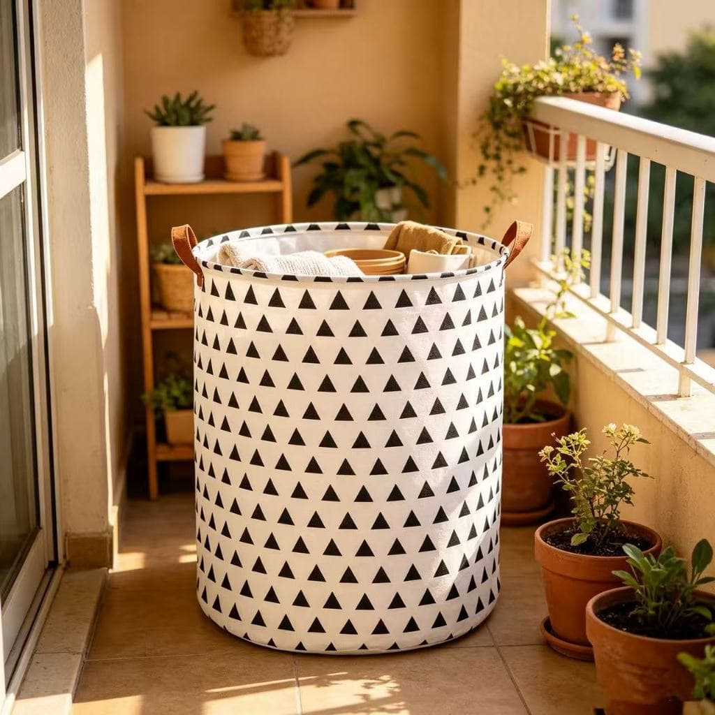 Cesto Organizador de Tecido Triângulo Preto | Cesto de Roupa Suja 40x50cm | Armazenamento de Brinquedos Multiuso