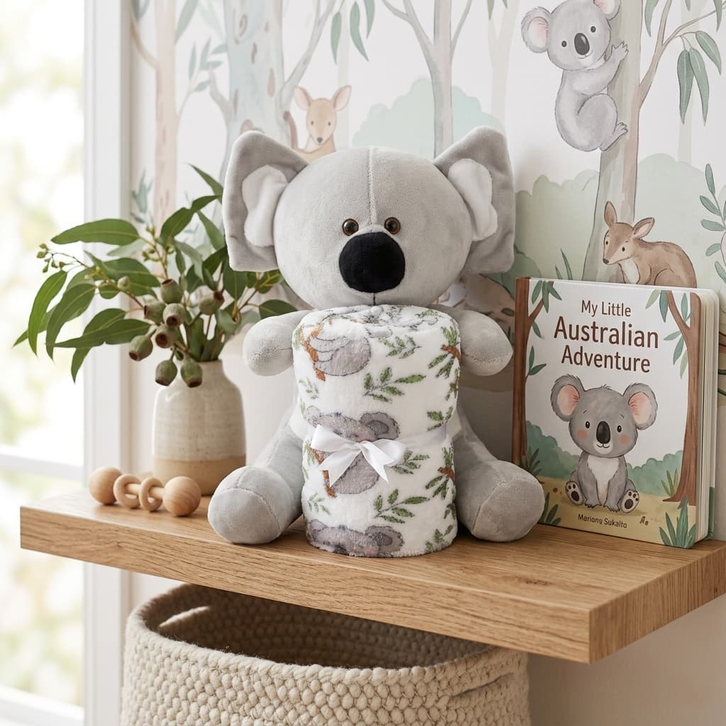 Manta Bebê Com Pelúcia Coala Cinza Naninha Enxoval Infantil Quarto De Bebê Presente Maternidade Macio Fofinho Luxo