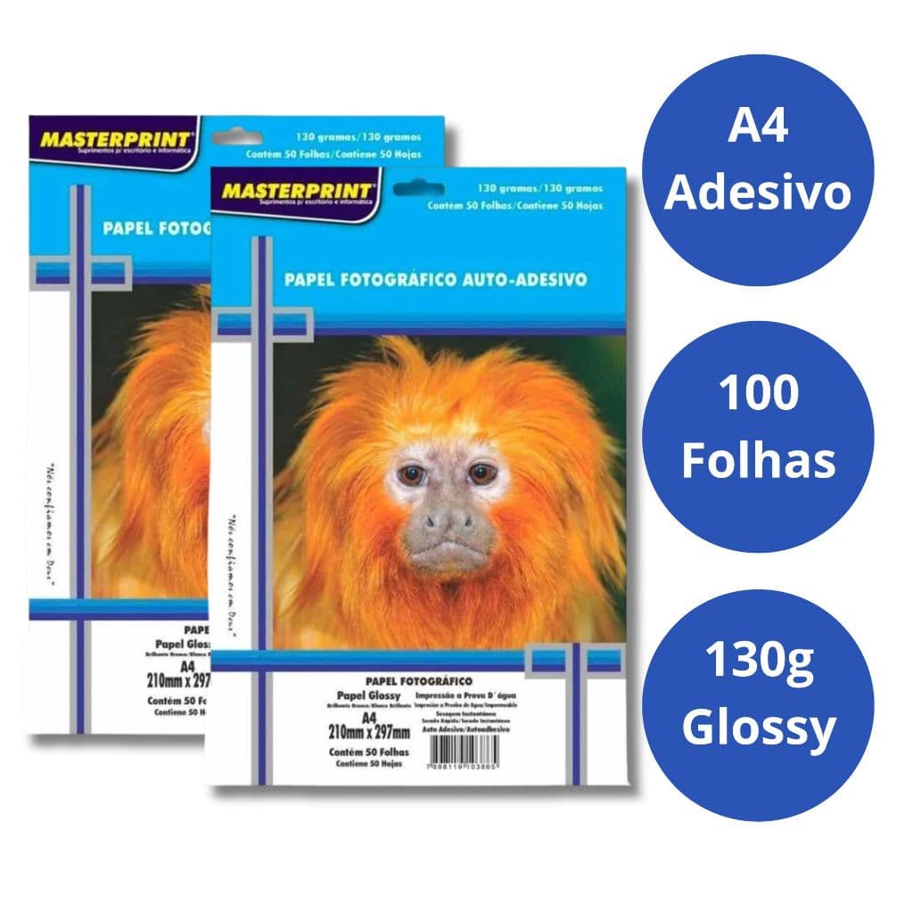 100 Folhas Papel Fotografico Glossy Adesivo A4 130g Masterprint Excelente para Personalizados e Brindes