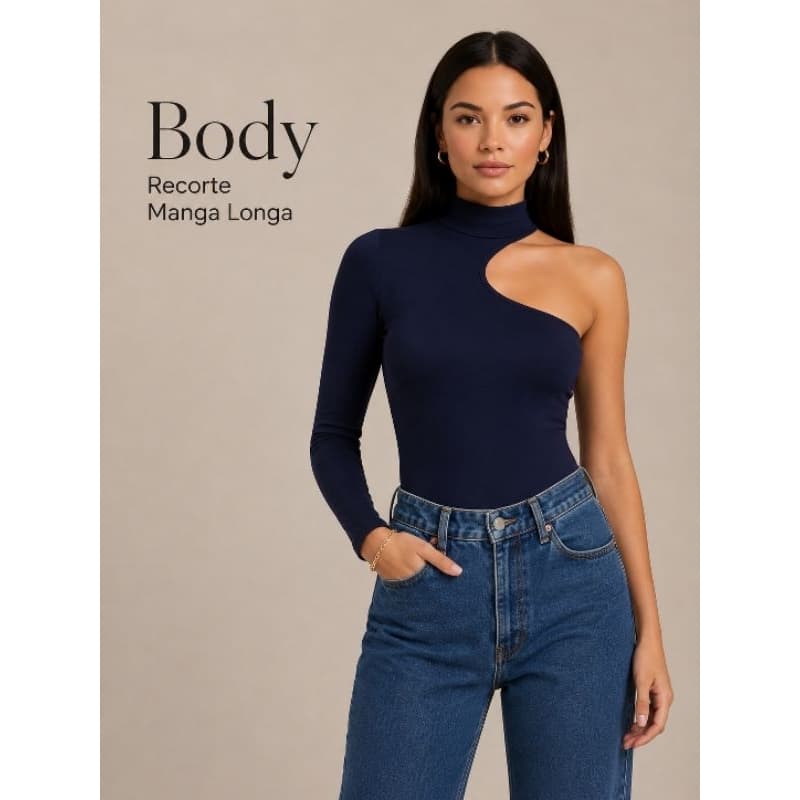 BODY FEMININO RECORTE MANGA LONGA FORRADO SUPLEX PREMIUM