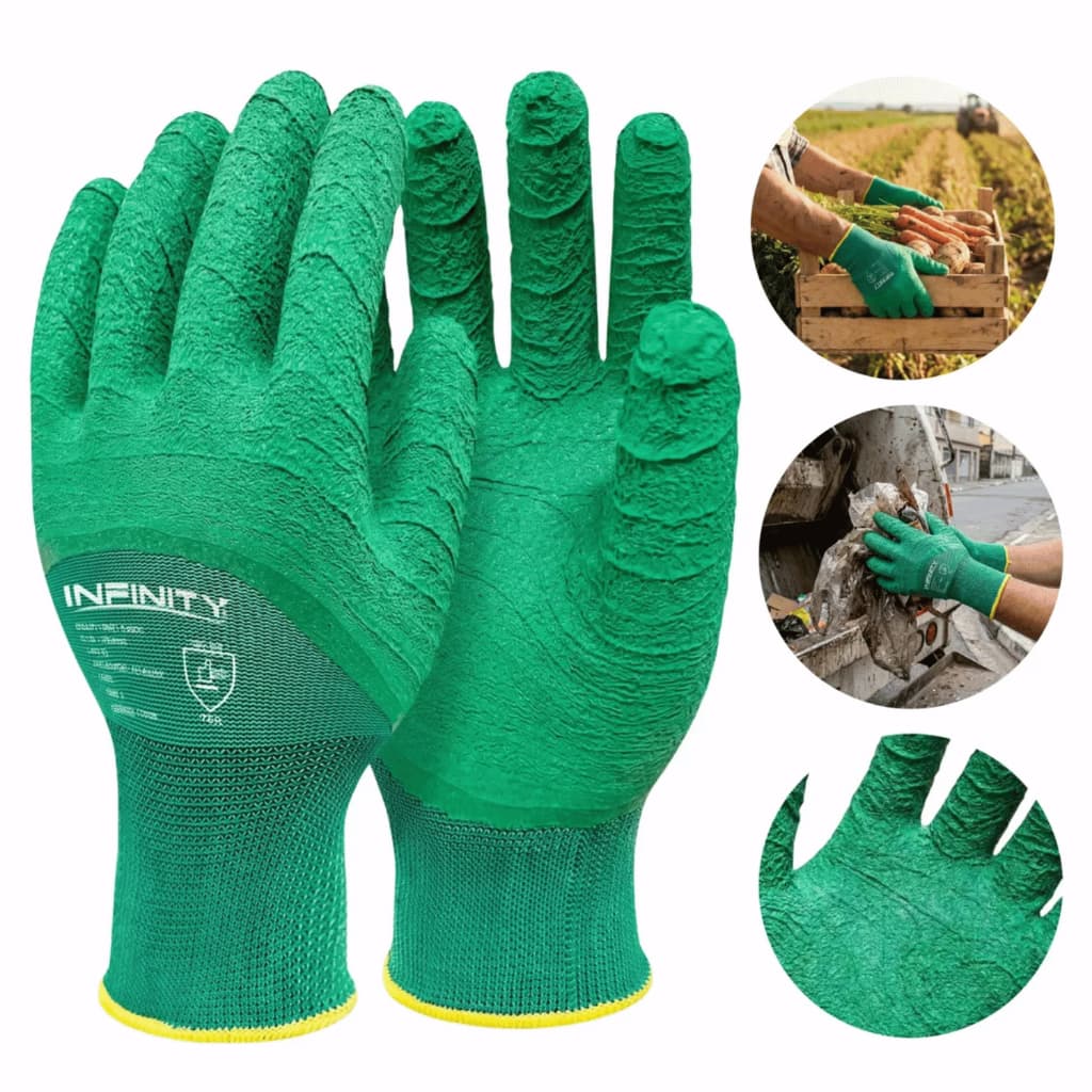 12 Pares Luva Corrugado Verde Látex Coleta Lixo Reciclagem