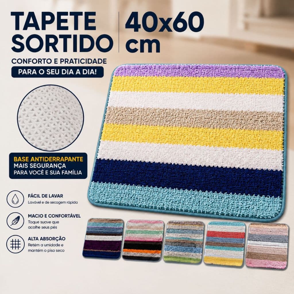 Tapete Camurça Antiderrapante 40x60 Banheiro Cozinha Felpudo Camurça Colorido Sortido