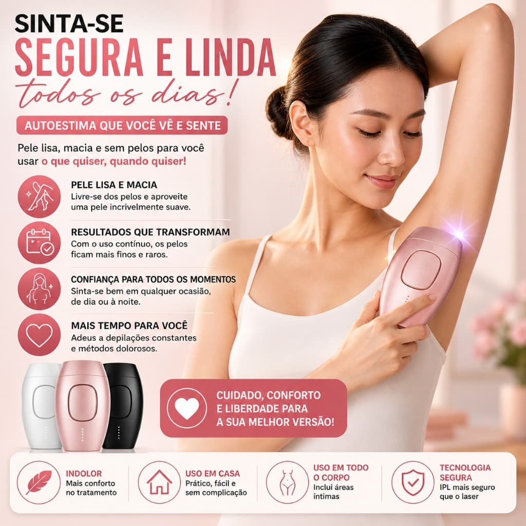 Depilador IPL Luz Pulsada 500000 Flashes Indolor Bivolt Removedor de Pelos Definitivo Portátil
