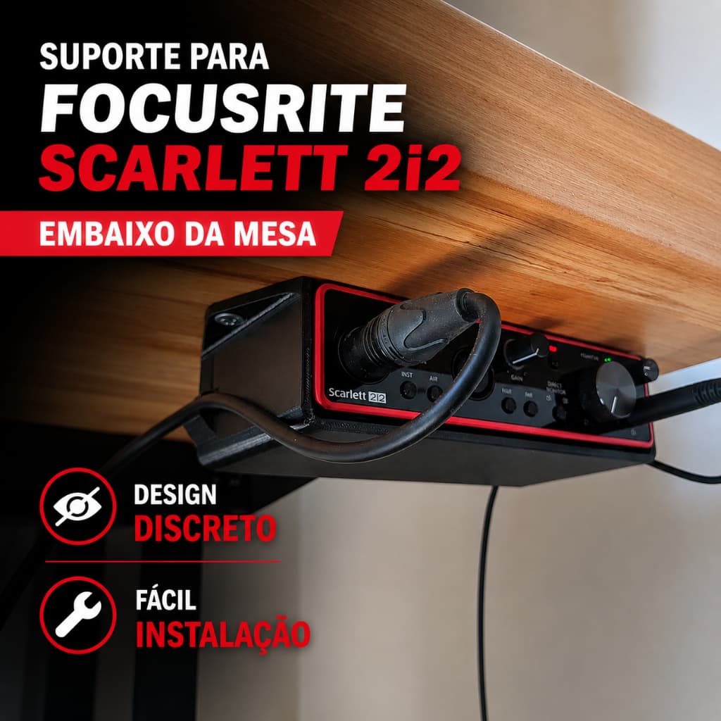 Suporte Under-Desk para Focusrite Scarlett 2i2 + Organizador de Cabos – Preto Ultra Resistente