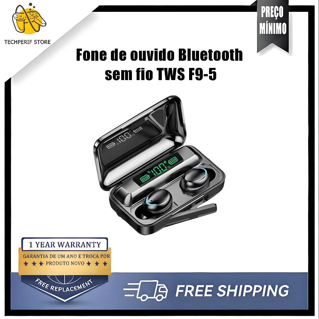 F9-5 Fones De Ouvido Tws Bluetooth 53 Sem Fio À Prova D'água Com Microfone, Caixa De Carregamento E Display De LED