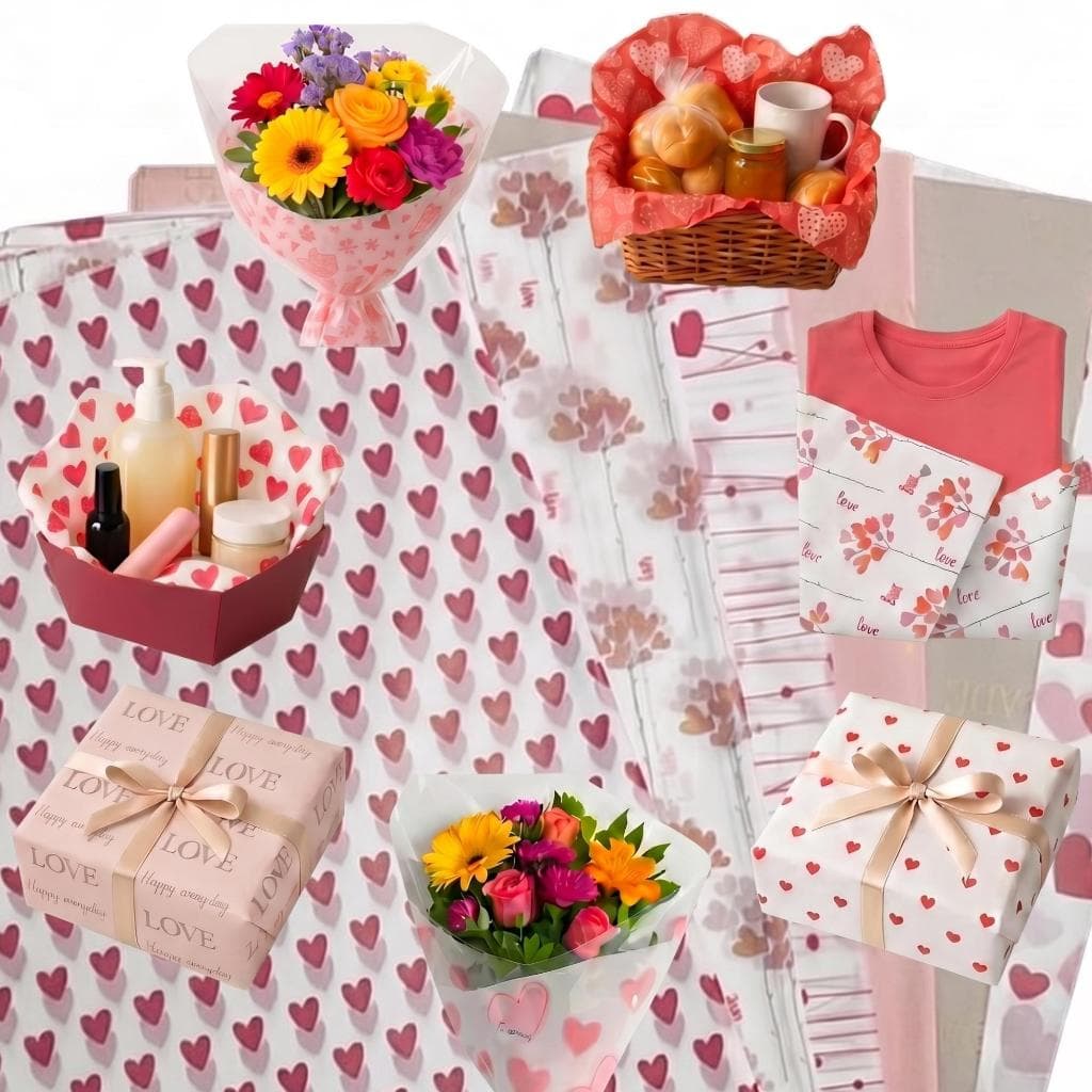 Papel de Seda 50x35 Embrulho/Forração com Estampa Romântica