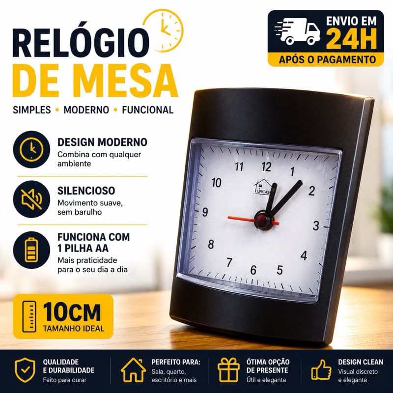 Relógio De Mesa Analógico 10cm Despertador Compacto Silencioso Decoração Quarto Sala Mesa