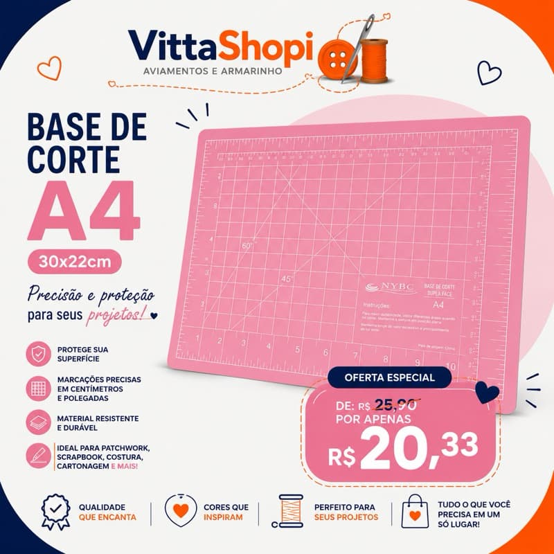 Base de corte A4 rosa 30x22cm