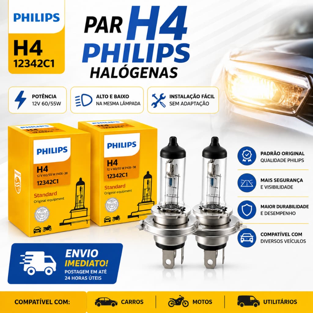 Par Lampada Philips Halogena H4 12v 60w/55w Standard 12342c1