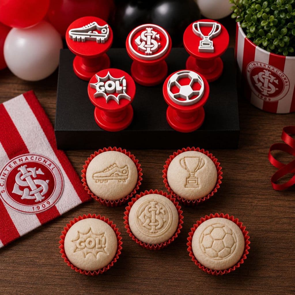 Kit 5 Carimbos Internacional Para Docinho Tema Futebol Personalize Doces Confeitaria Profissional
