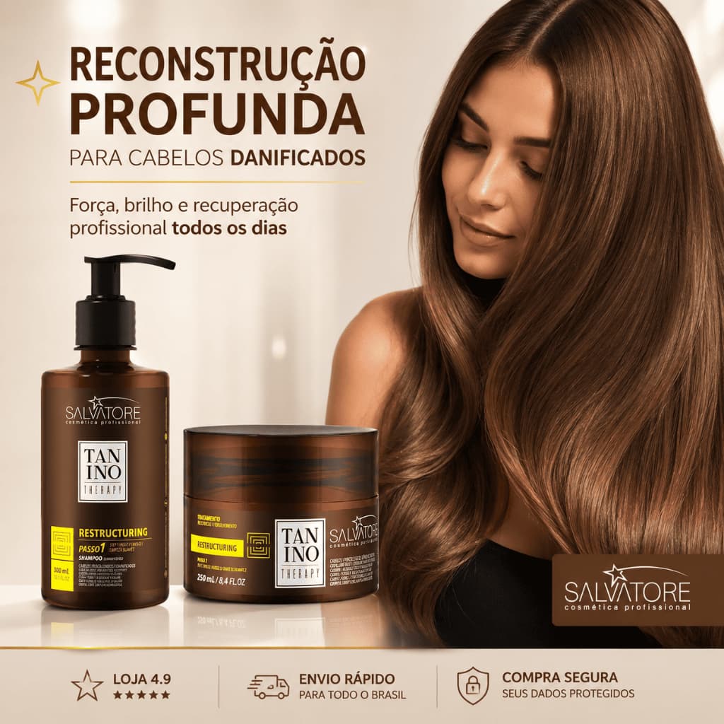 Kit Reconstrução Avançada Salvatore Shampoo e Máscara Hidratação Cabelos Danificados Profissional