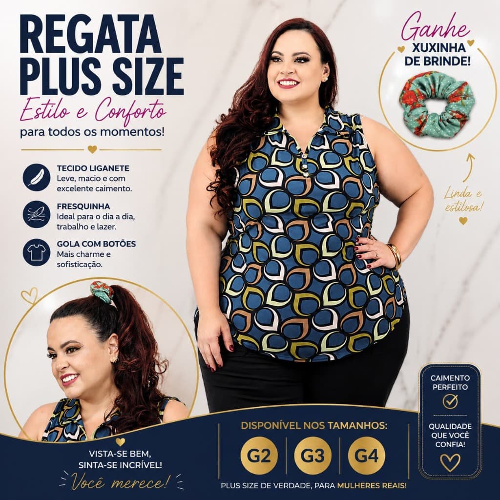 Blusa Regata Feminina Plus Size Estampada Malha Fria