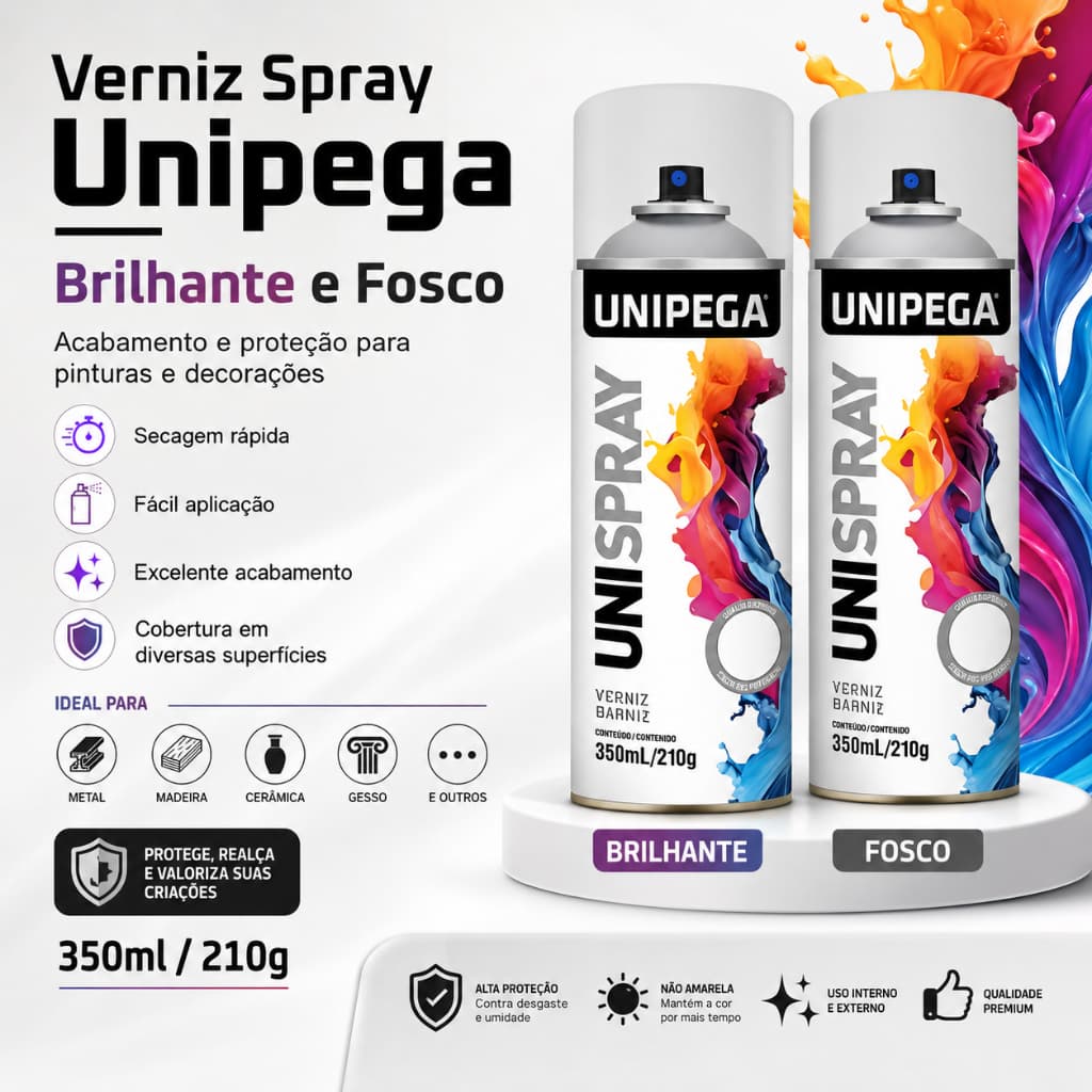 VERNIZ SPRAY UNIPEGA INCOLOR 350ML BRILHANTE OU FOSCO