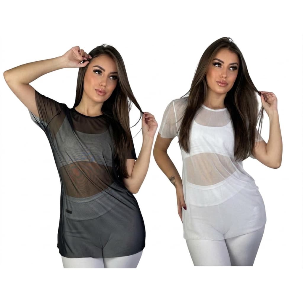 CAMISETA EM TULE  BLUSA DE ACADEMIA TAPA BUMBUM.