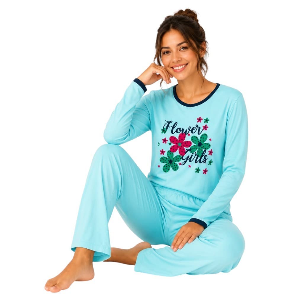 Pijama De Inverno Premium Longo Manga Comprida e Calça Feminino Adulto e Juvenil