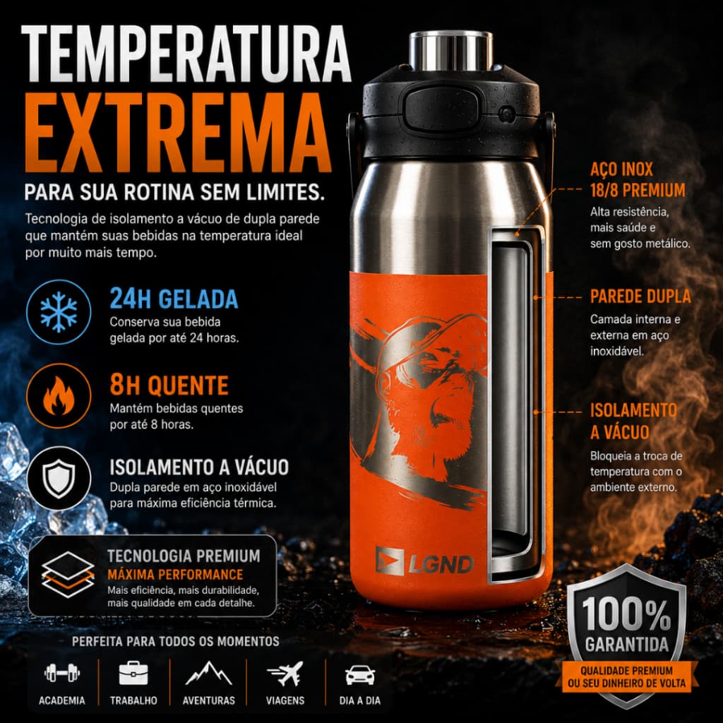 OFERTA Garrafa Térmica 750ml Legendários Inoxidável Premium | 24H Gelada Anti Vazamento