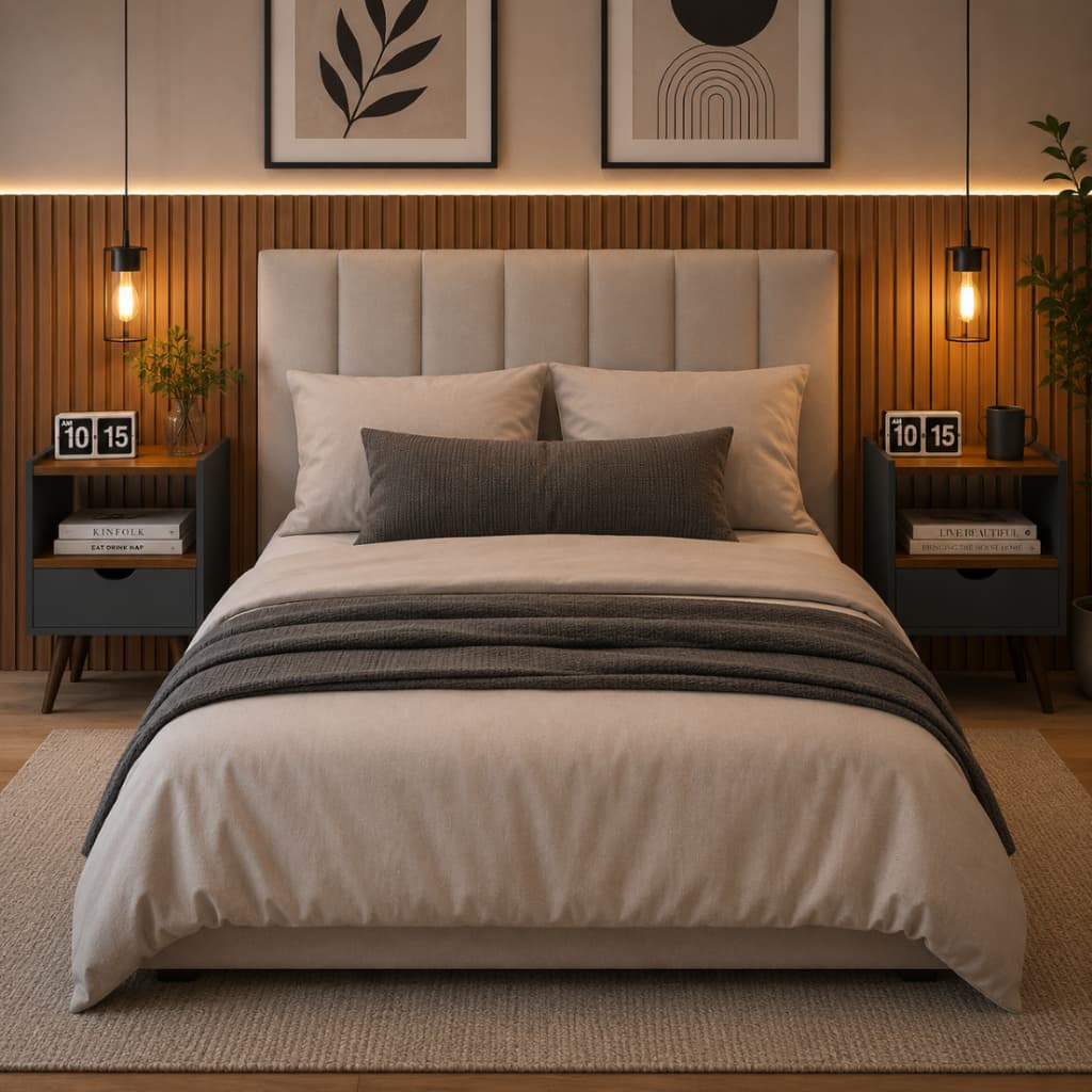 Kit Conjunto com 2 Criados Mesas de Cabeceira Organizador para Quarto Multiuso com 1 Gaveta e Nicho