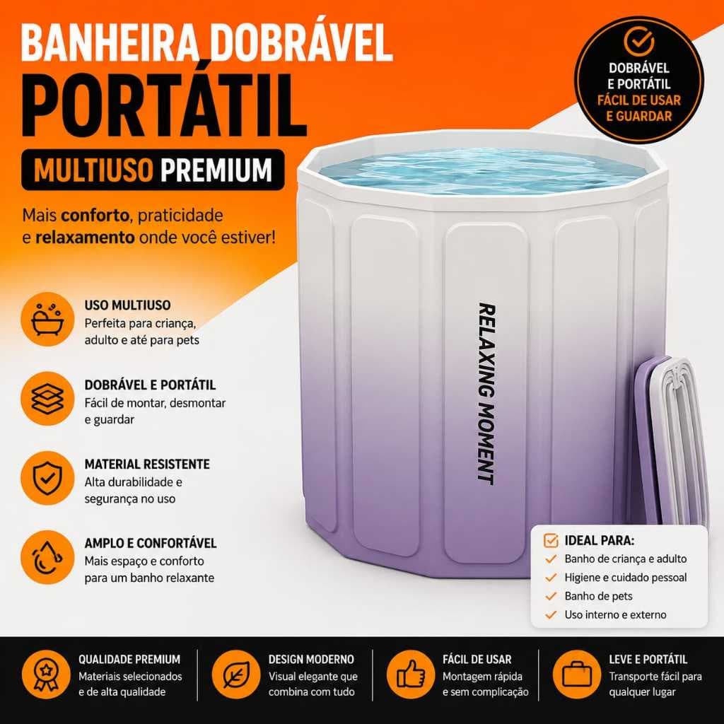 Banheira Dobrável Portátil Criança Adulto Banho Fácil Prático Espaço Economia PVC Colorida