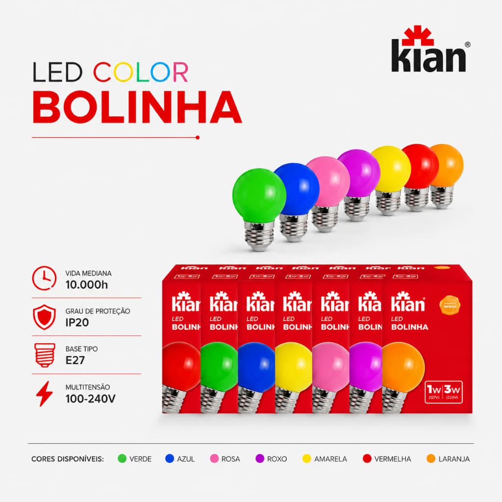 Lâmpada Colorida Mini Lâmpada LED Lâmpada Bulbo Lâmpada de Led 3w Lâmpada Kian Colorida Bivolt
