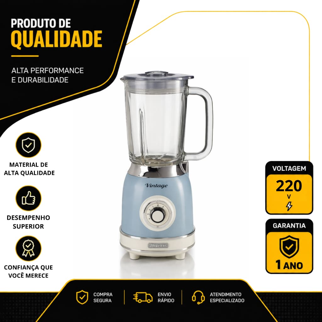 LIQUIDIFICADOR ARIETE VINTAGE COM JARRA DE VIDRO 1,5L 4 VELOCIDADES AZUL 220V 00C058905ARBR