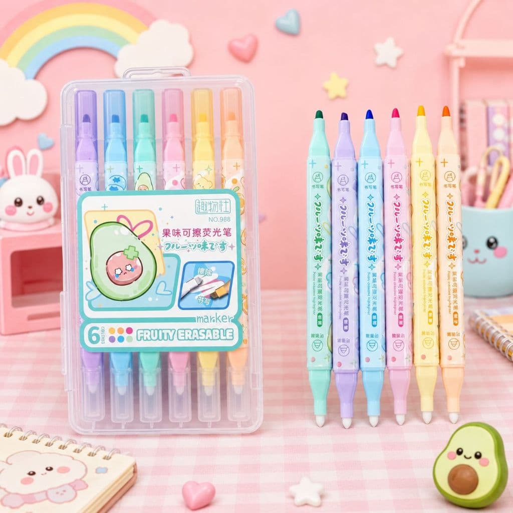 Apagável 6 Cores Marca Texto com Cheirinho de Fruta (Abacate NO: 988) / Papelaria Fofa