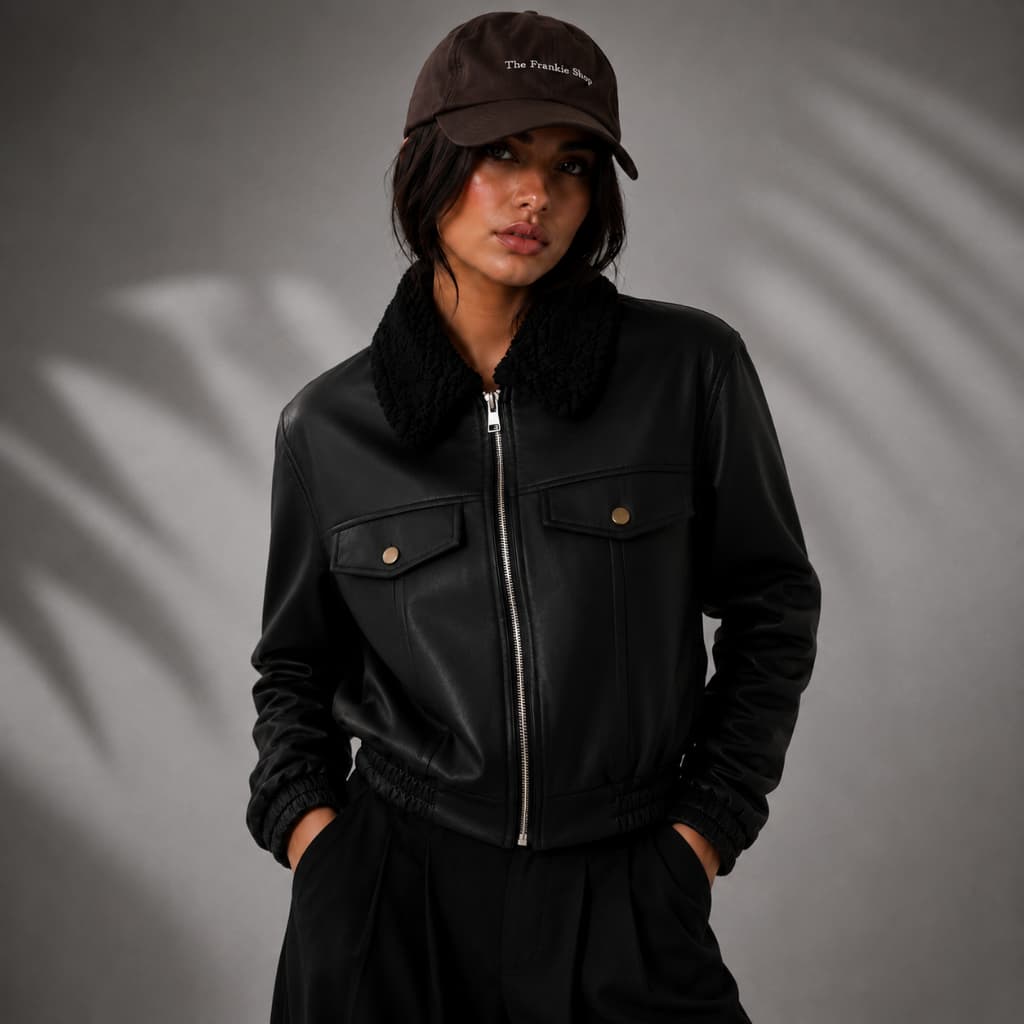 Jaqueta Feminina Em Couro Sintético Gola Pelúcida Outono Inverno Moderno Courino Moda