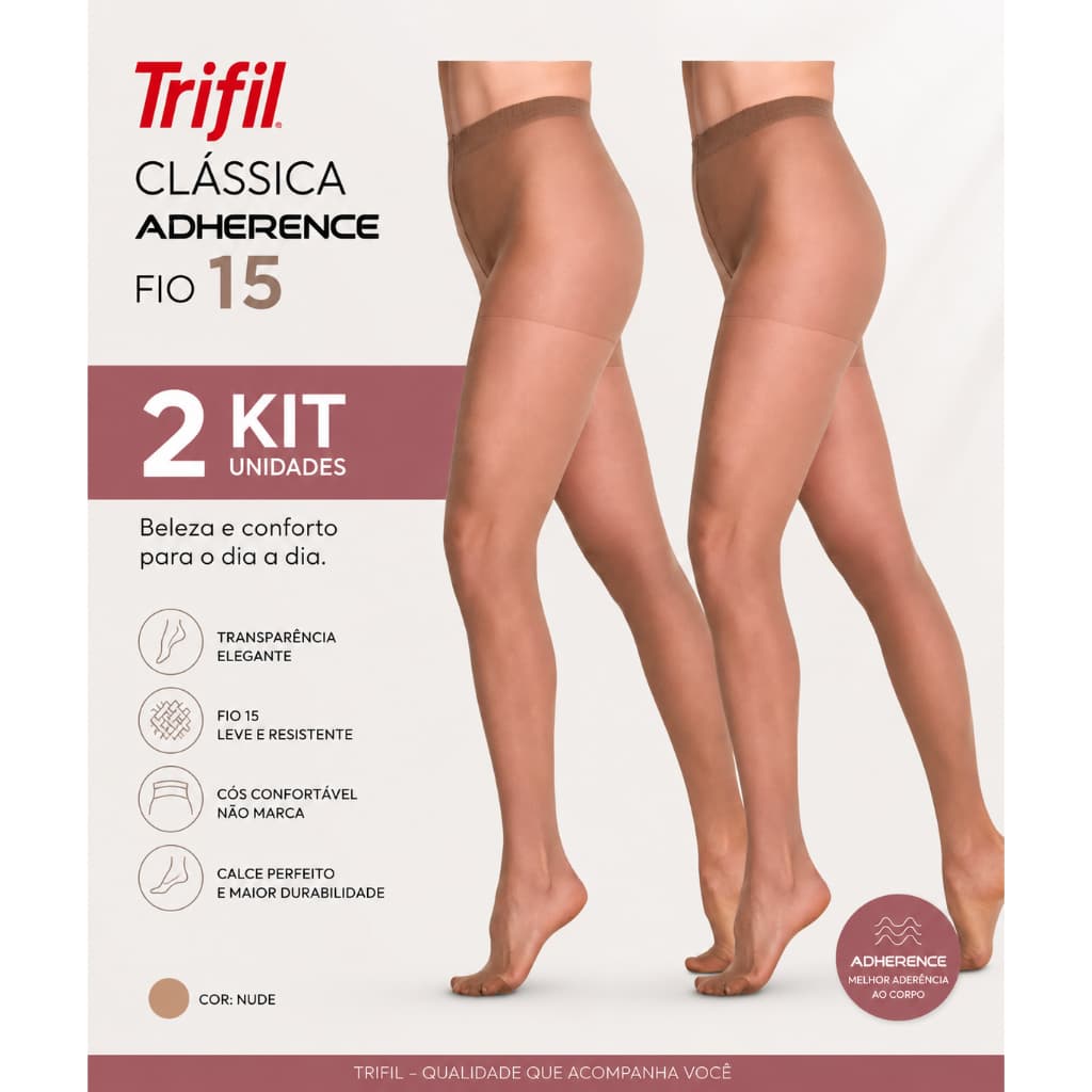 Kit 2 Meias-Calça Trifil Clássica Adherence Fio 15 Feminina Transparente Confortável