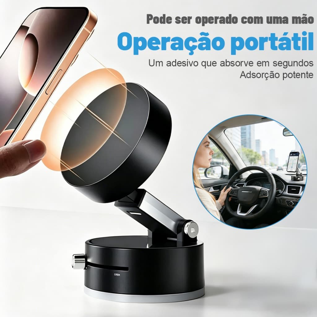 suporte para celular Magnético de Celular com Adsorção a Vácuo, Dobrável e Rotativo 360°