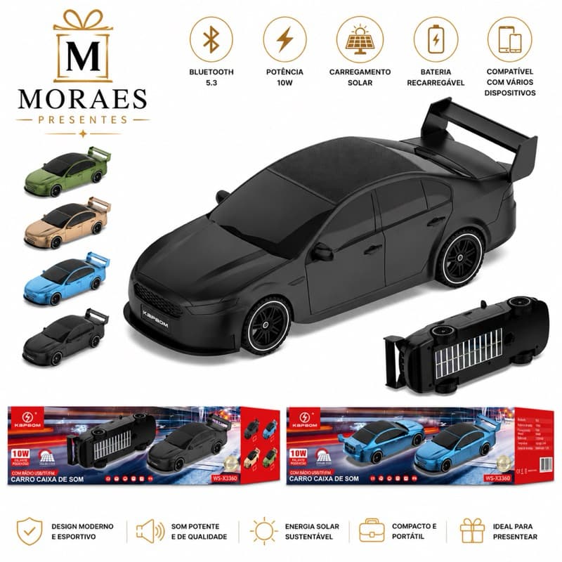 🚗 Caixa de som Bluetooth 10W estilo carro esportivo. Cores aleatórias conforme estoque.