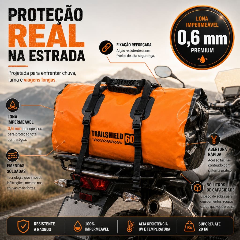 Bolsa Impermeável Moto 60L Viagem Adventure Resistente Bagagem Sempre Seca Bolsa Adventure Impermeável Moto drybag