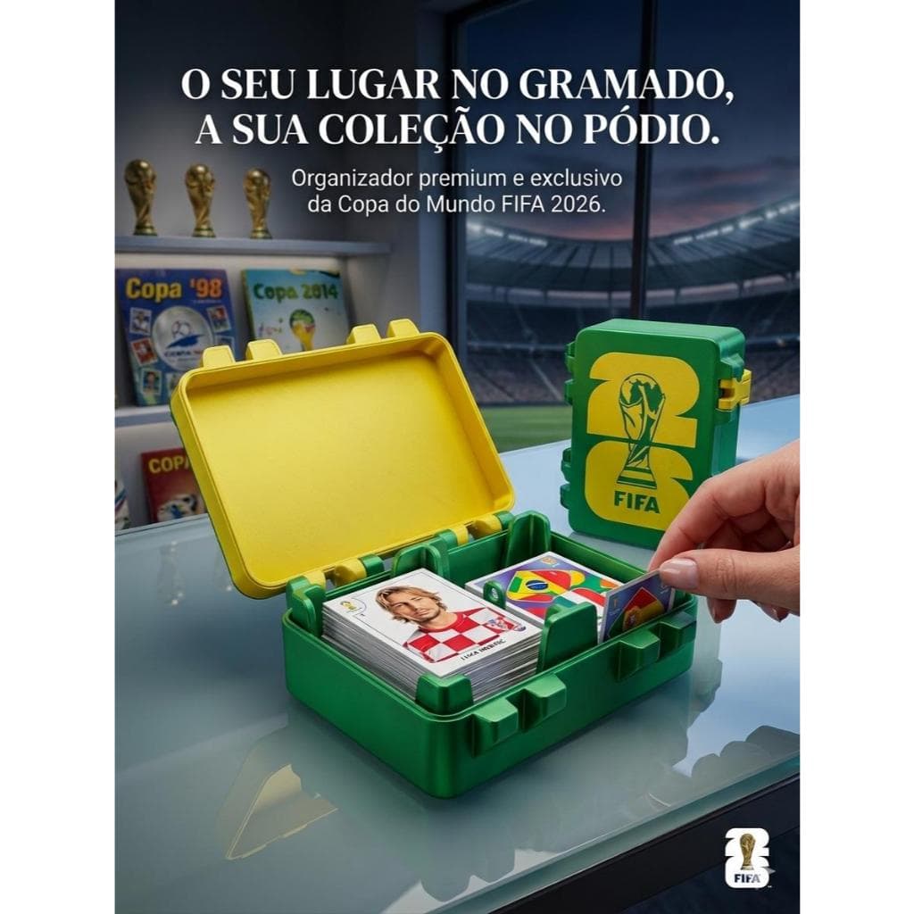 Porta Figurinha Caixinha Organizadora de Figurinhas Copa do Mundo 2026 Caixa World Cup Brasil
