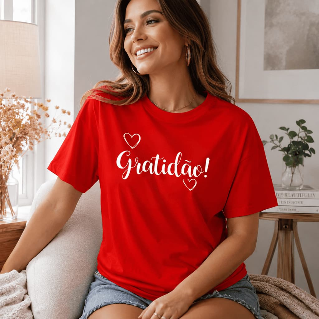 Camiseta Feminina Gratidão Camisa Tshirt Fio 30.1 100% Algodão Premium Várias Cores Moda