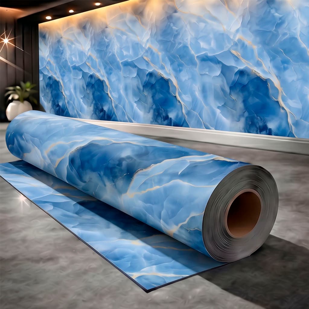 Papel de Parede Adesivo Mármore Azul Luxuoso Para Sala Hall