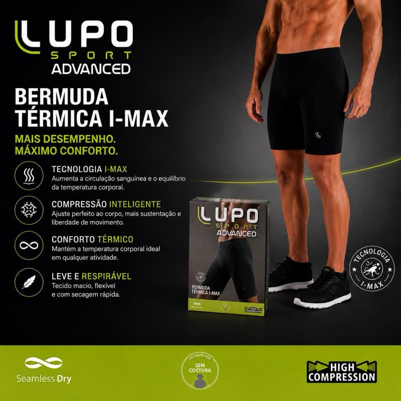Bermuda Térmica Lupo Sport I-Max Original Alta Compressão Masculina Academia Corrida Treino Fitness