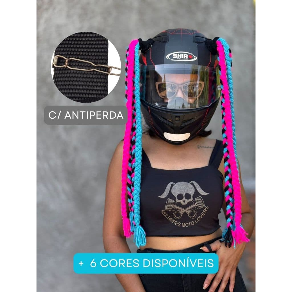 Trancinhas maria xiquinha para capacete feminino com ANTIPERDA várias cores