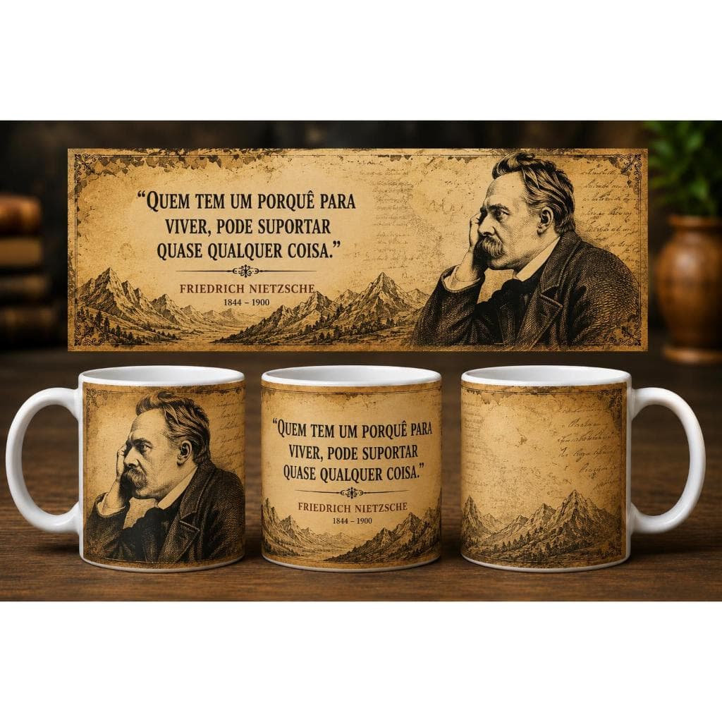 Caneca Filosofia Estoicismo Nietzsche Sócrates Platão Marco Aurélio Vintage Cerâmica 325ml