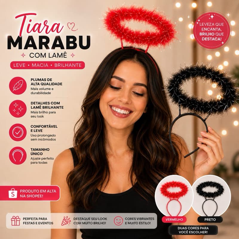 Tiara Anjo Aureola Arco Festa Fantasia Carnaval Cosplay preto vermelho