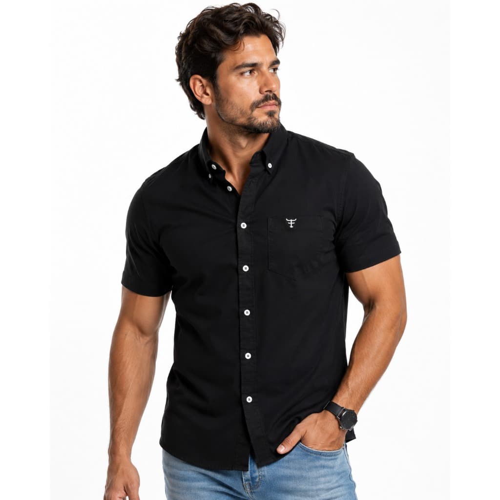Camisa Manga Curta Ariatt Preta Masculina Country Peão Cowboy