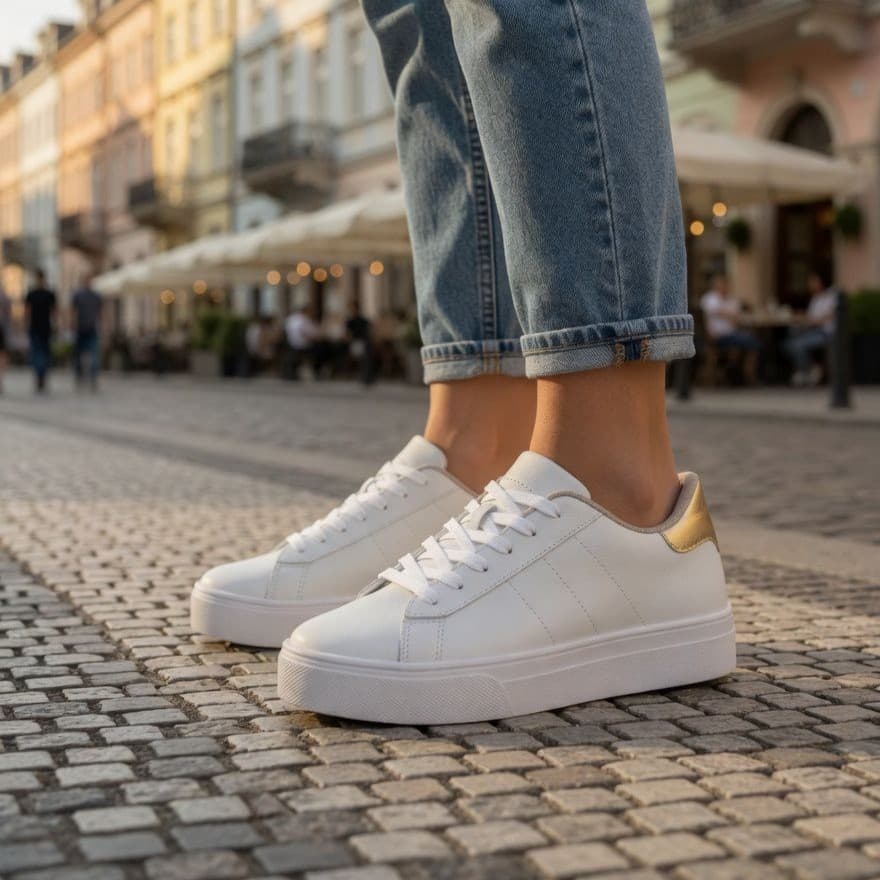 Tênis Sanf Premium Feminino Casual Branco Preto Leve Confortável Elegante Caminhada Escola Napa