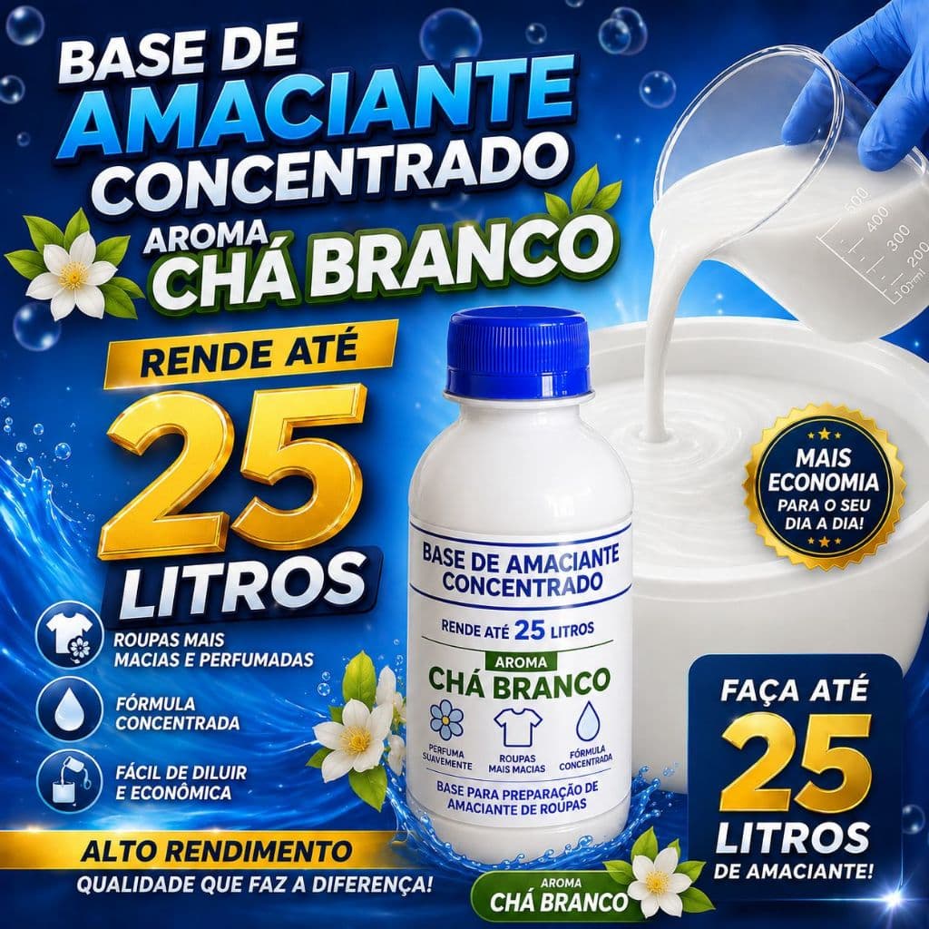 Base Para Amaciante Chá Branco Rende 25 Litros Fácil de Fazer