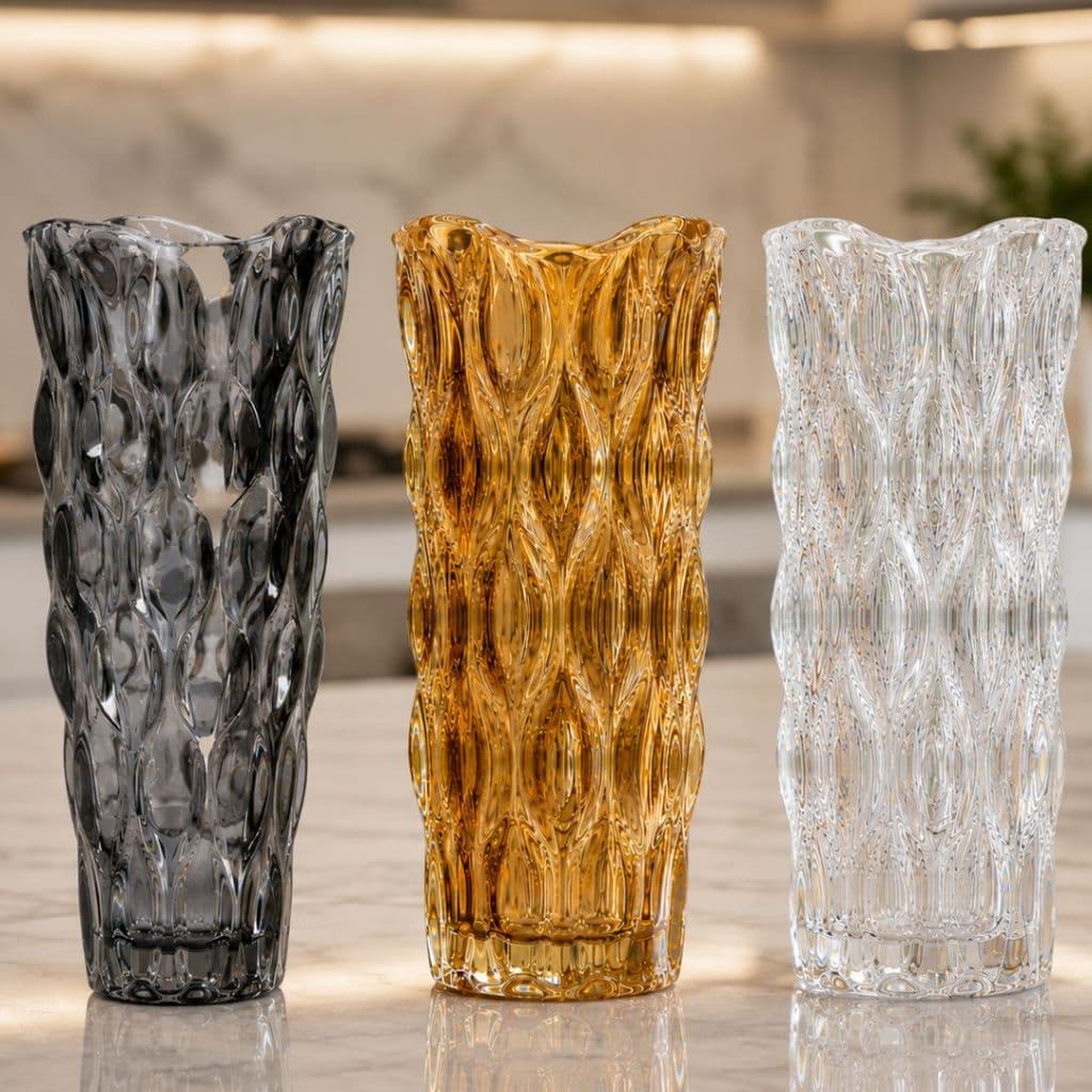 Vaso Halley Vidro Ambâr Cristal Cinza 1 Litro Decorativo para Flores e Mesa Posta 28cm