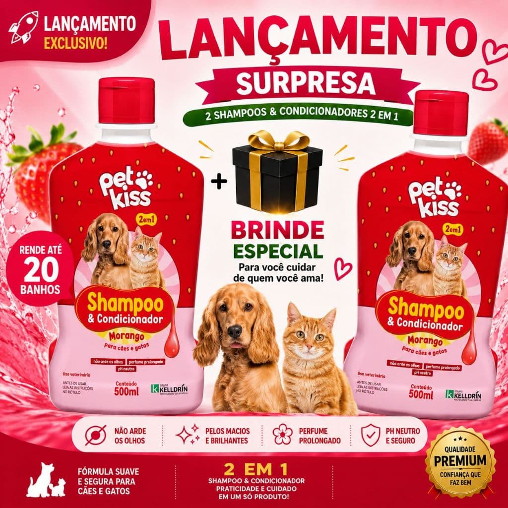 Kit C/1 Litro 2 Frascos Shampoo E Condicionador Morango 2 Em 1 Novo da Kelldrin 500ml LANÇAMENTO