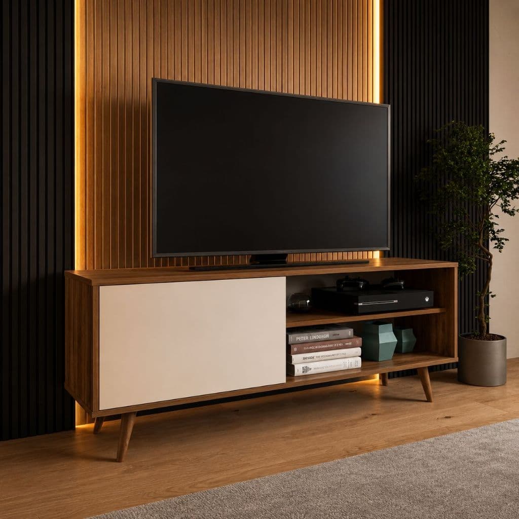 QUEIMA DE ESTOQUE - Rack Design Retrô para Sala de Estar - Compatível com TV até 43 Polegadas