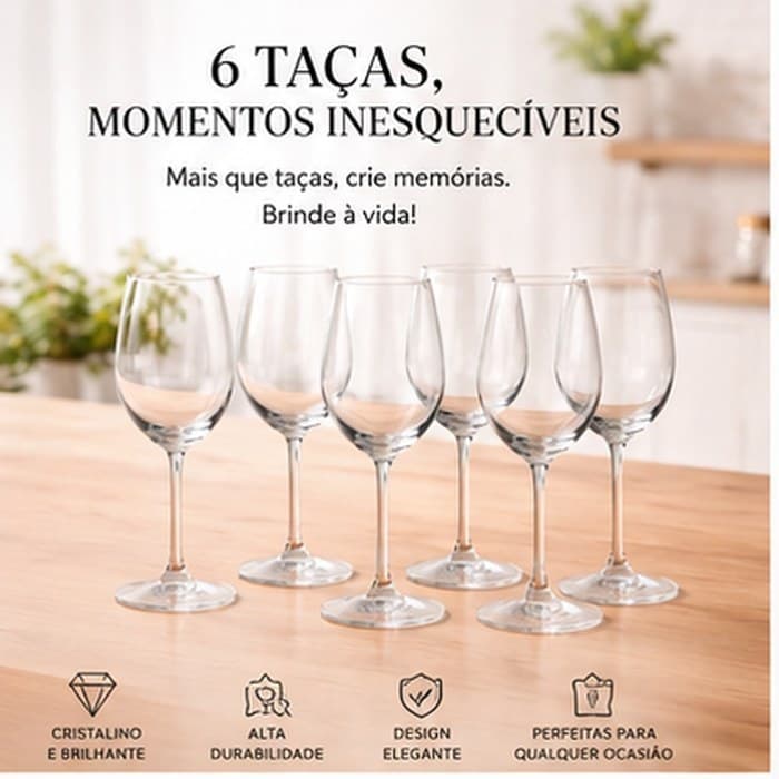 Jogo 6 Taças de Cristal vidro 440ml