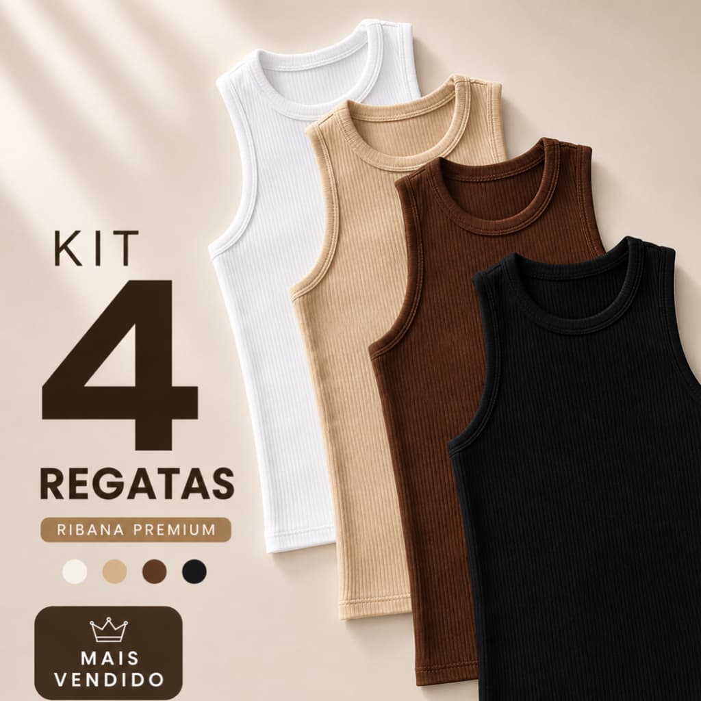 Kit 4 Regata Blusa Feminina Canelada Ribana Básica Moda Gringa Verão Camiseta Casual
