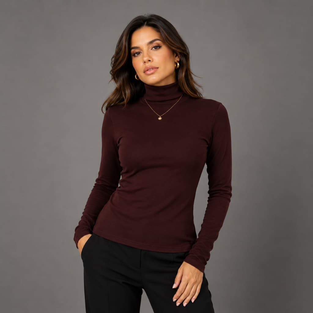 Blusa Feminina Gola Alta Manga Longa Peluciada Básica Moda Inverno Blogueira Confortável Elegante