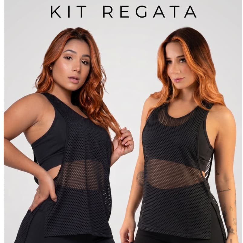 Kit Blusa Regata Academia Tampa bumbum Telinha Arrastão Moda Fitness Transparente Cavada