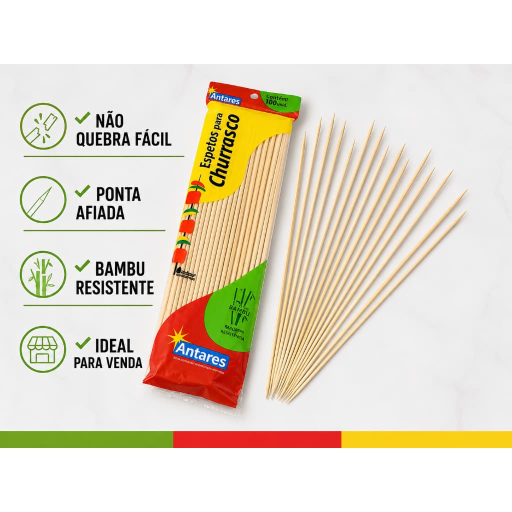 500 Espetos Palitos Para Churrasco Bambu 25cm Natural Sustentável