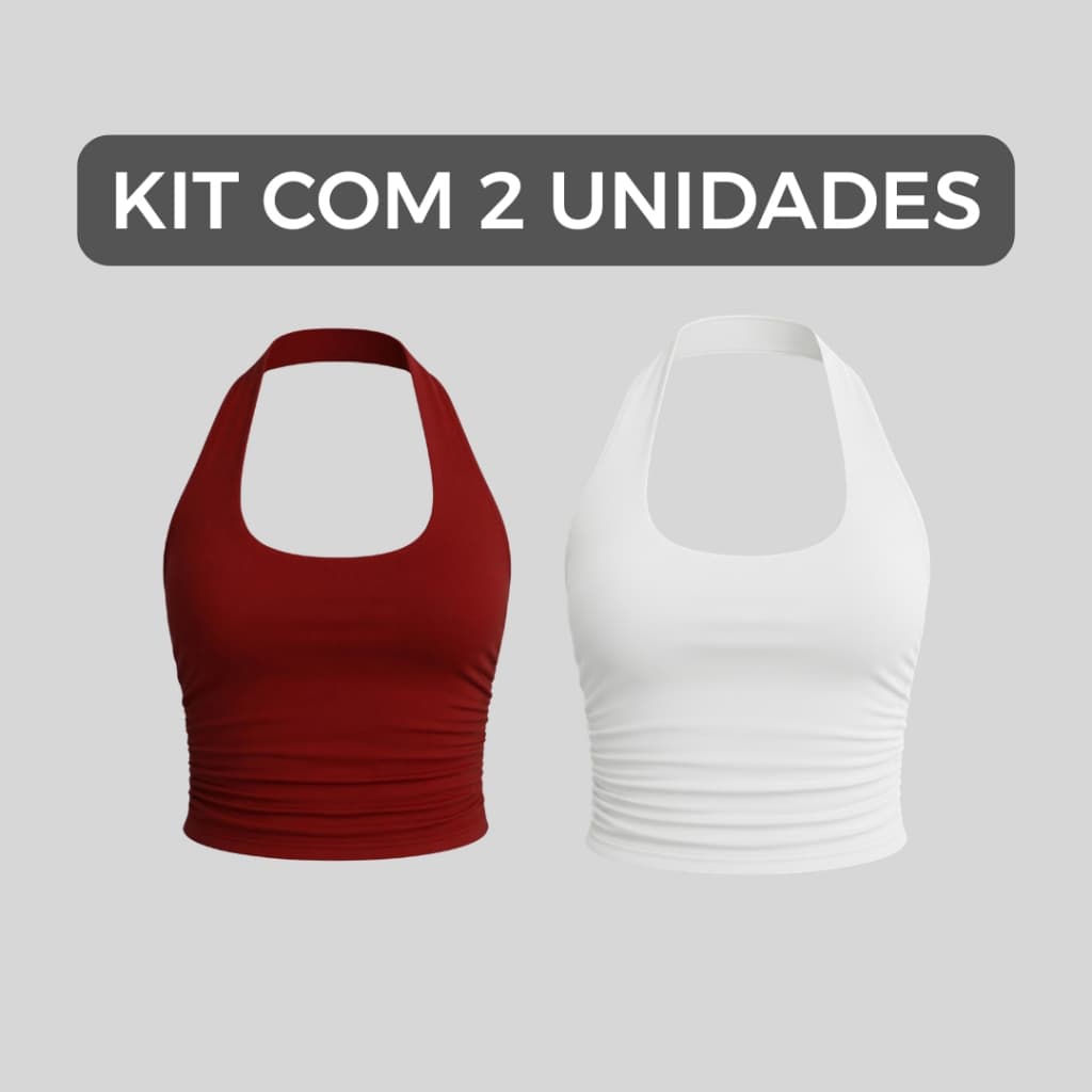 Kit 2 Cropped Feminino Frente Única Franzido com Costas Nua Suplex Confortável Top Cropped Academia Fitness